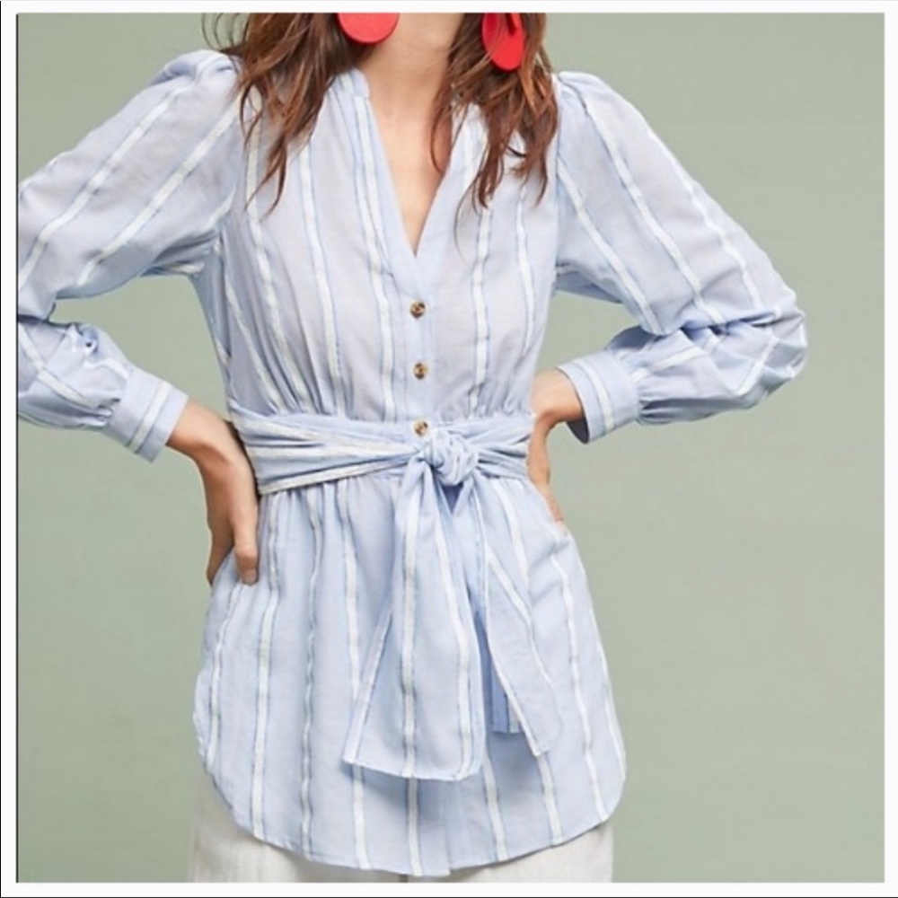 NWT Anthro White & Blue Stripe Button Down Top